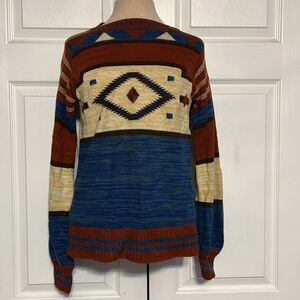 Vintage 1970s deje acrylic knit pullover sweater Aztec square neck western color